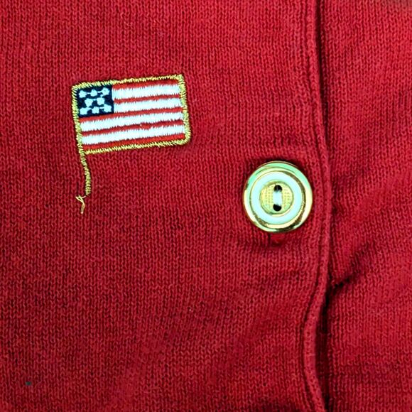 Vintage Teddi Cardigan Sweater Womens S Patriotic Grandmacore American Flag Star - Picture 5 of 8
